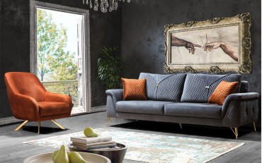 Pırlanta Blue Sofa Set